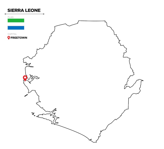 Sierra Leone political map with capital city Free Town national flag and borders african country