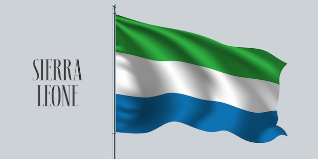 Sierra Leone waving flag on flagpole illustration