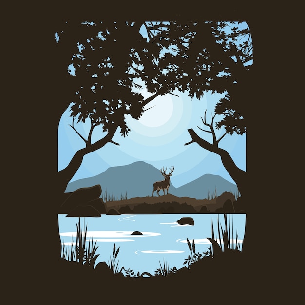 Vector sight of a deer by the river