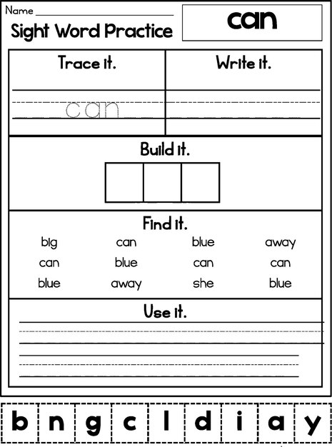 Sight Word Practice trace it Write it Build it Find it Use it