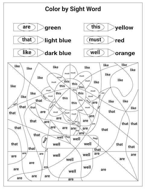 Sight Words Coloring Pages Educational Worksheet for preschool and primary school learning, Coloring