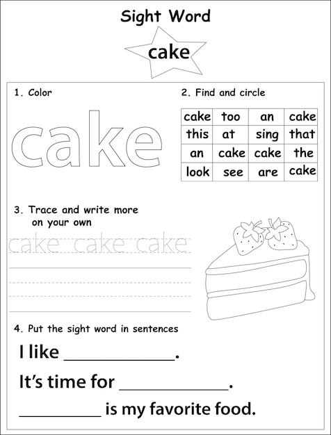 Sight words educational worksheet for kids primary school preschool activities