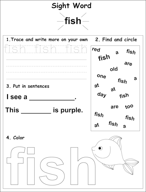 Sight words educational worksheet for kids primary school preschool activities