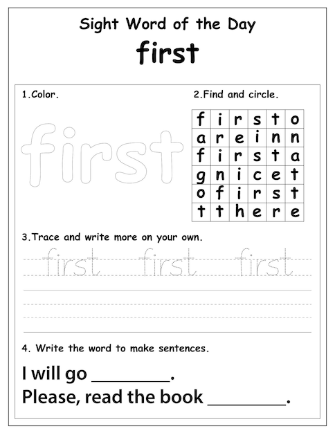 Vector sight words educational worksheet for preschool and primary school learning, coloring activities for