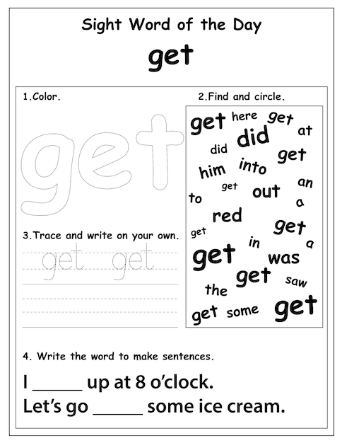 Sight Words Educational Worksheet for preschool and primary school learning, Coloring activities for