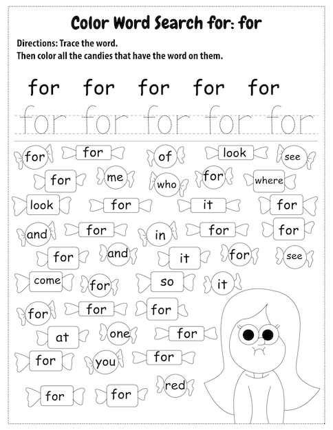 Sight Words Search Educational Worksheet for preschool and primary school learning, Coloring pages