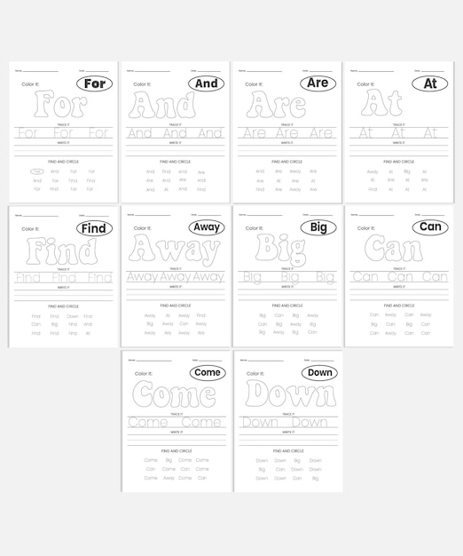 Sight Words Tracing Worksheets