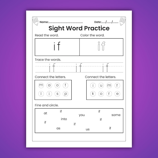 Sight Words Worksheets for Kids