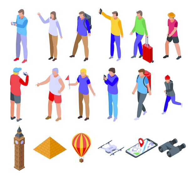 Sightseeing icons set, isometric style