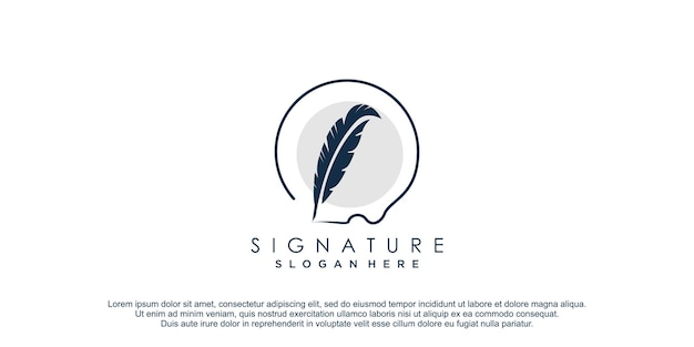 Sign logo with feather element and initial R design icon template