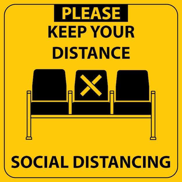 Sign or marker for social distance posted on waiting room chairs.