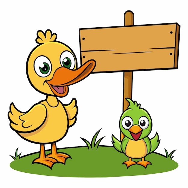 a sign that says duck and a wooden sign next to it