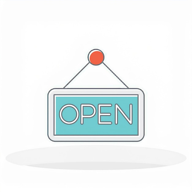 a sign that says open is on a white background