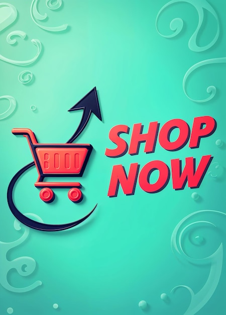 Vector a sign that says shop now with a shopping cart icon and an arrow toward is on a blue background