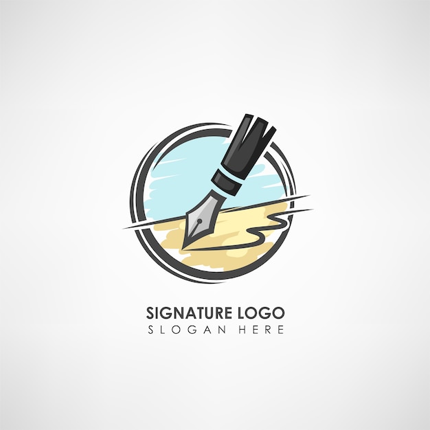 Signature concept logo template with pen drawing.