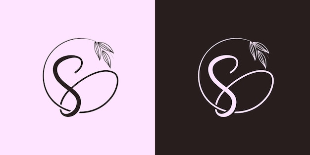 Signature letter S isolated circle with leaves ahead. luxury vector monogram for cosmetic, restaurant, boutique, hotel logo concept vector