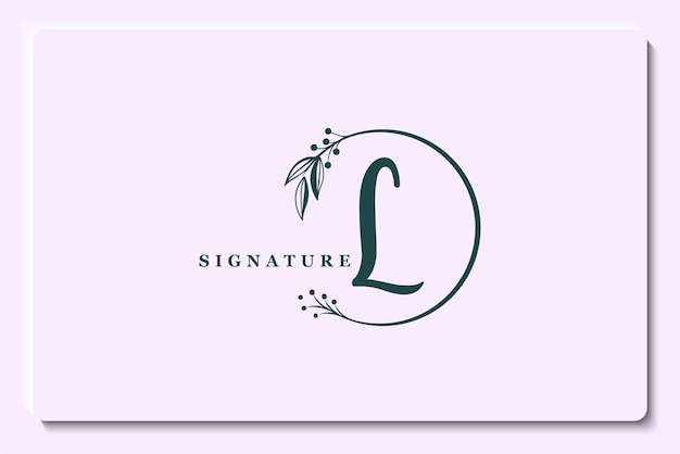 Signature logo design l initial isolated leaf and flower