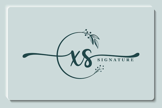 Signature logo design xs initial isolated leaf and flower