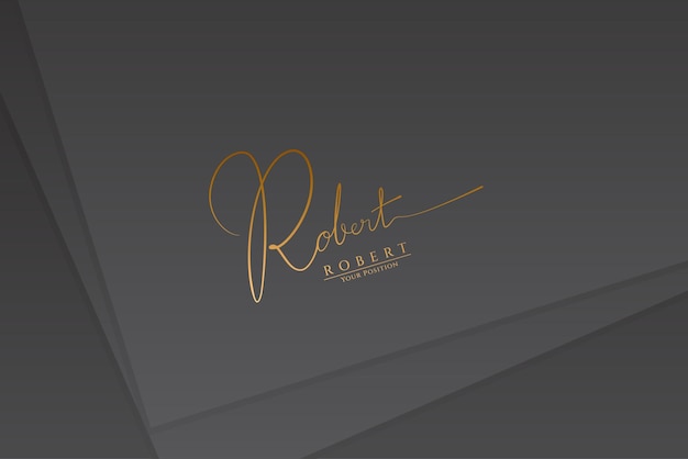 Signature logo vector template for the name Robert on black paper background