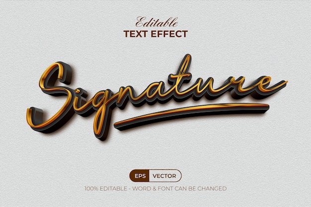 Signature text effect gold style. Editable text effect.