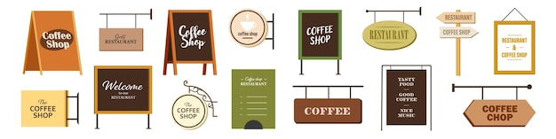 Signboard icon set Coffee shop and restaurant banner set