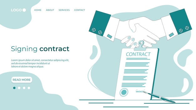 Signing contractHandshake on the background of a signed contract