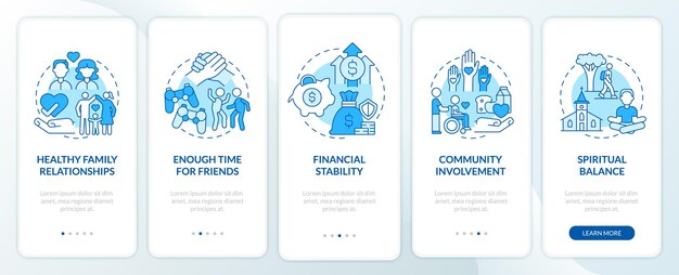 Signs of balanced life blue onboarding mobile app screen