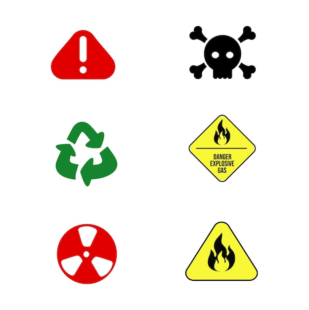 Signs of danger set and packaging recycling illustration on white background for design