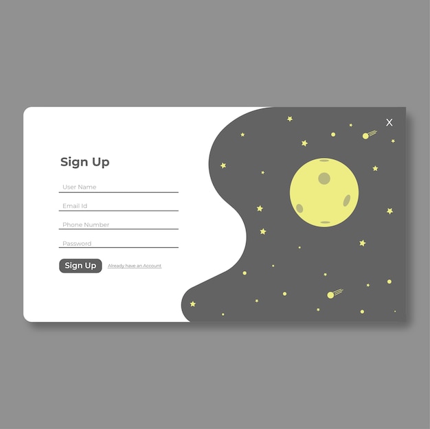 signup page with galaxy background