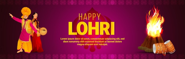 Sikh festival happy lohri celebration banner or header