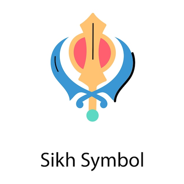 Sikh symbol, khanda hand drawn colored icon