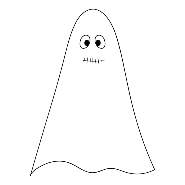 Silent Ghost Sketch Spirit with sewn mouth in doodle style White linen suit