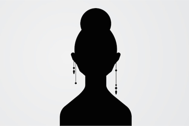 Silhouette of an African Woman With Bun Hairstyle and Earring. Beautiful Black Girl Vector Design