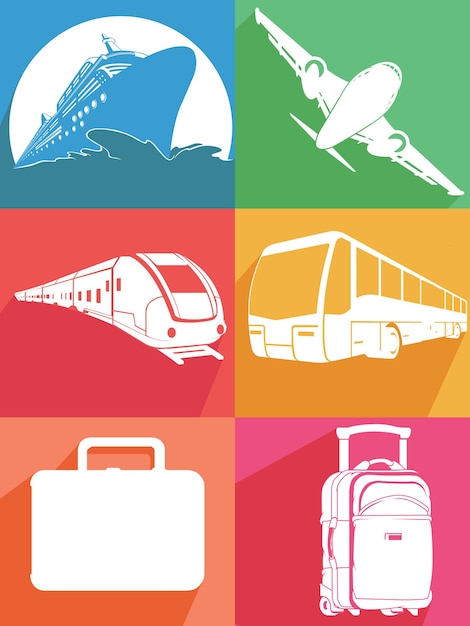 Silhouette Airplane Ship Train Transportation Icon