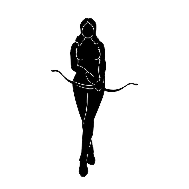 Silhouette archer with a bow and aiming the target