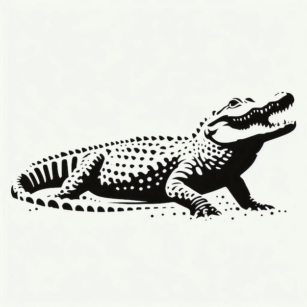 Silhouette Art Alligator Animal Silhouette white black stencil print impressive and visual sticker white background