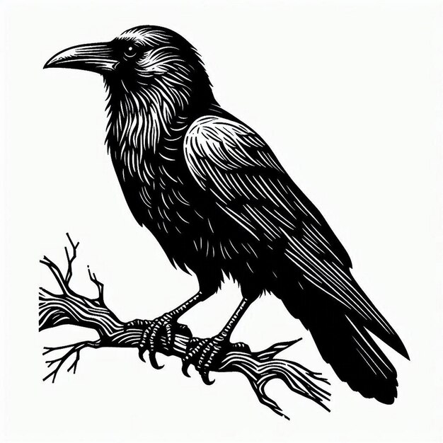 Vector silhouette art crow animal vector contour drawing white black white background