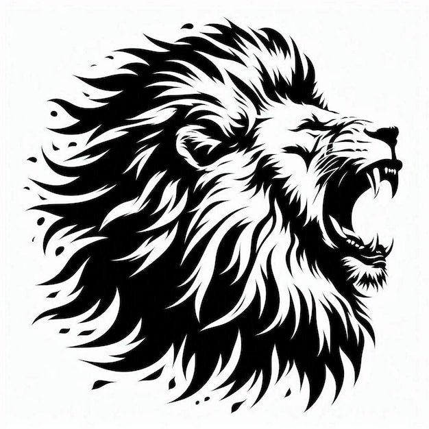 Silhouette Art Lion Roaring black and white stencil print visual sticker white background