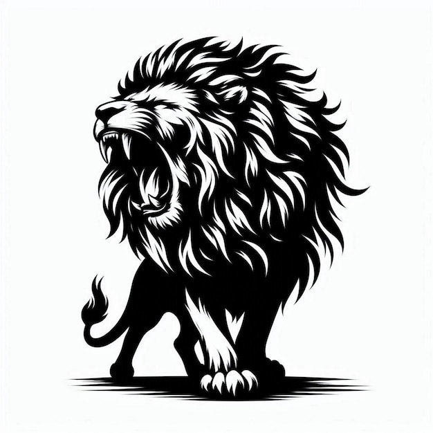 Silhouette Art Lion Roaring black and white stencil print visual sticker white background