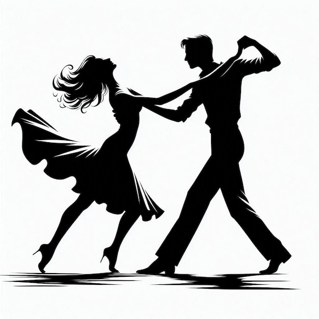 Vector a silhouette art simple art dancing couple vector contour drawing white black white background