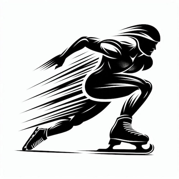 Silhouette Art Speed Skating Logo icon black white white background