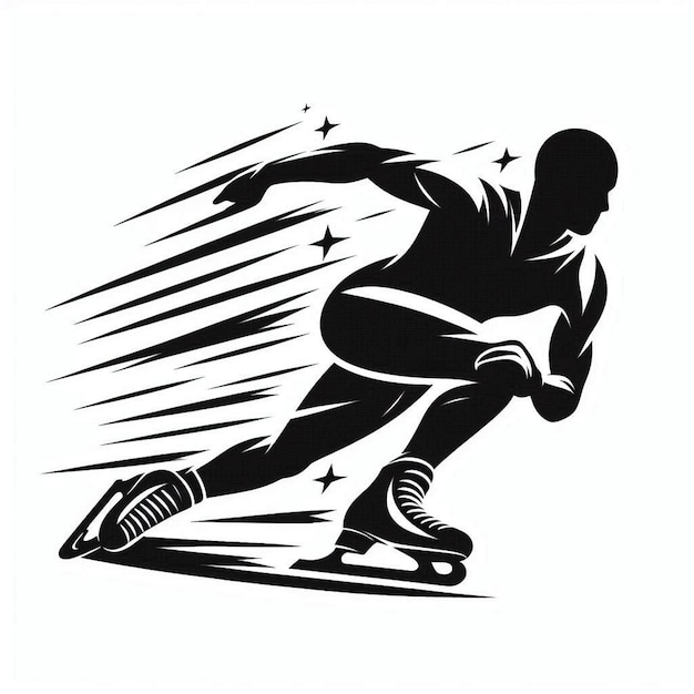 Silhouette Art Speed Skating Logo icon black white white background