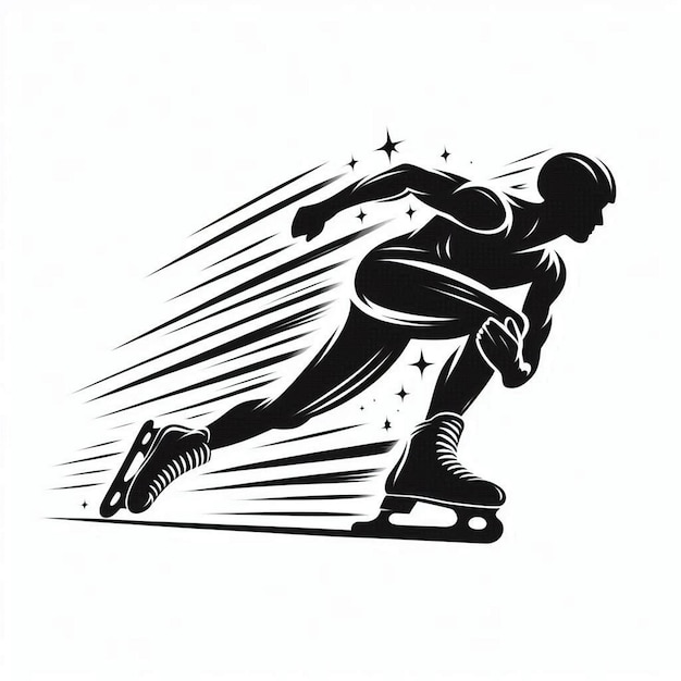 Silhouette Art Speed Skating Logo icon black white white background