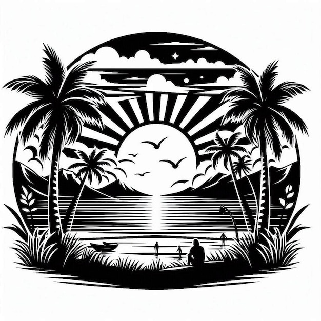 Silhouette Art Summer sunset logo t shirt design vector art