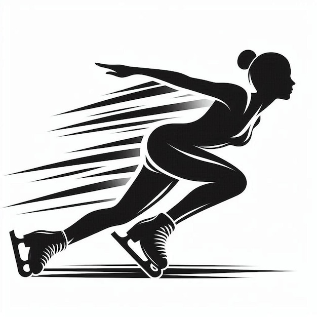 Silhouette Art woman Speed Skating Logo icon black white white background