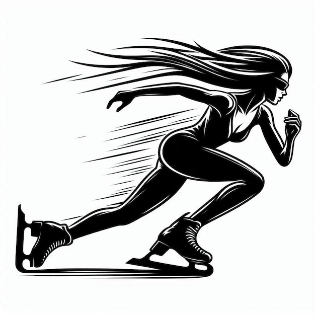 Silhouette Art woman Speed Skating Logo icon black white white background