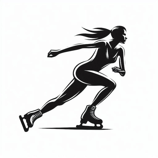 Silhouette Art woman Speed Skating Logo icon black white white background