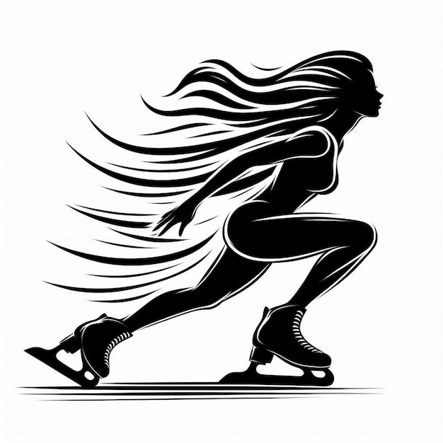 Silhouette Art woman Speed Skating Logo icon black white white background