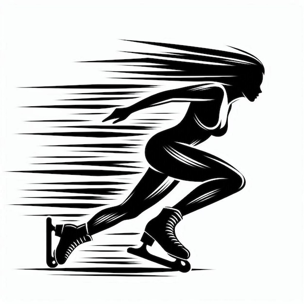 Silhouette Art woman Speed Skating Logo icon black white white background