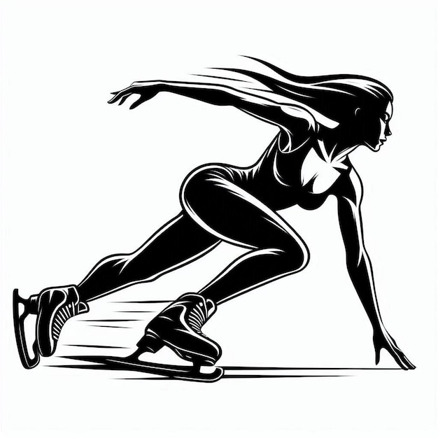 Silhouette Art woman Speed Skating Logo icon black white white background